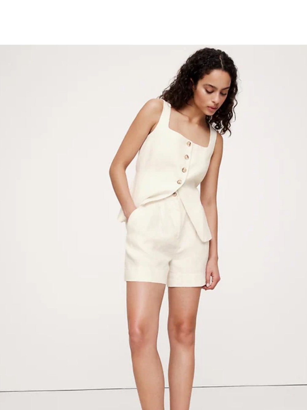 Banana Republic Cream High-Rise Linen Blend Shorts